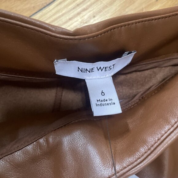 Women's 6‎ Nine West Faux Leather Trouser Brown Retro Wide Leg Pleated Pant NWT - Picture 6 of 7